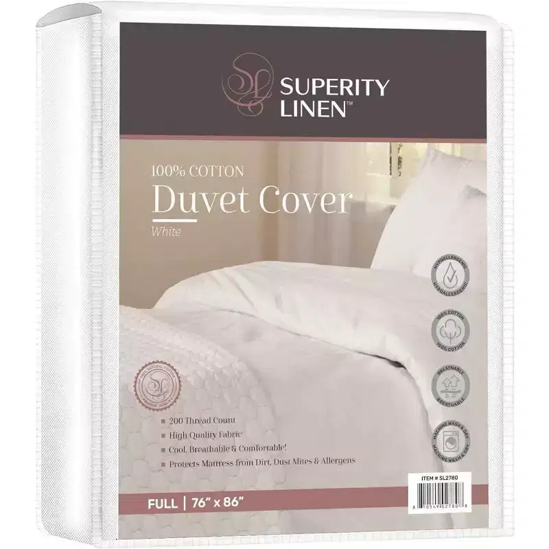Superity Button Closure 100% Cotton Duvet Cover  White