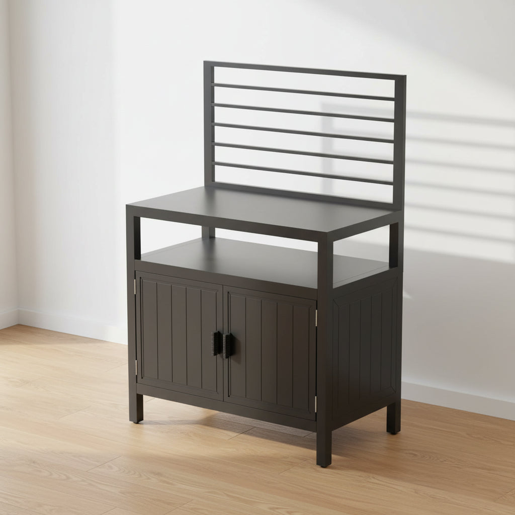 Outdoor Kitchen Storage Island &ndash; Grey, Powder-Coated Aluminum, Food-Safe Countertop, Modular Design