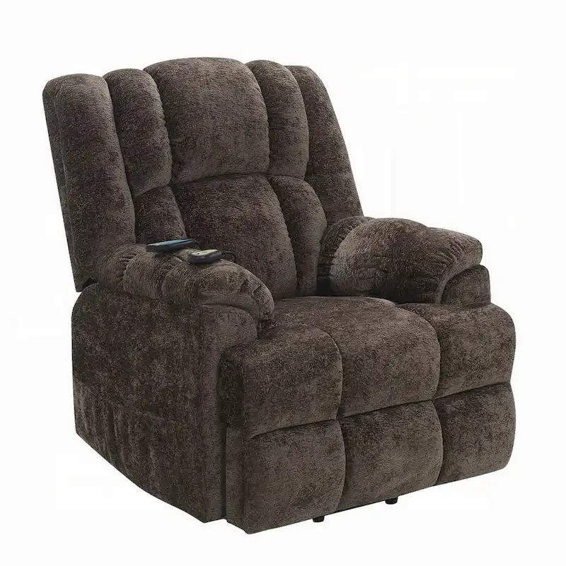 Power Recliner Chair with Lift, Heating, Massage, Brown Velvet