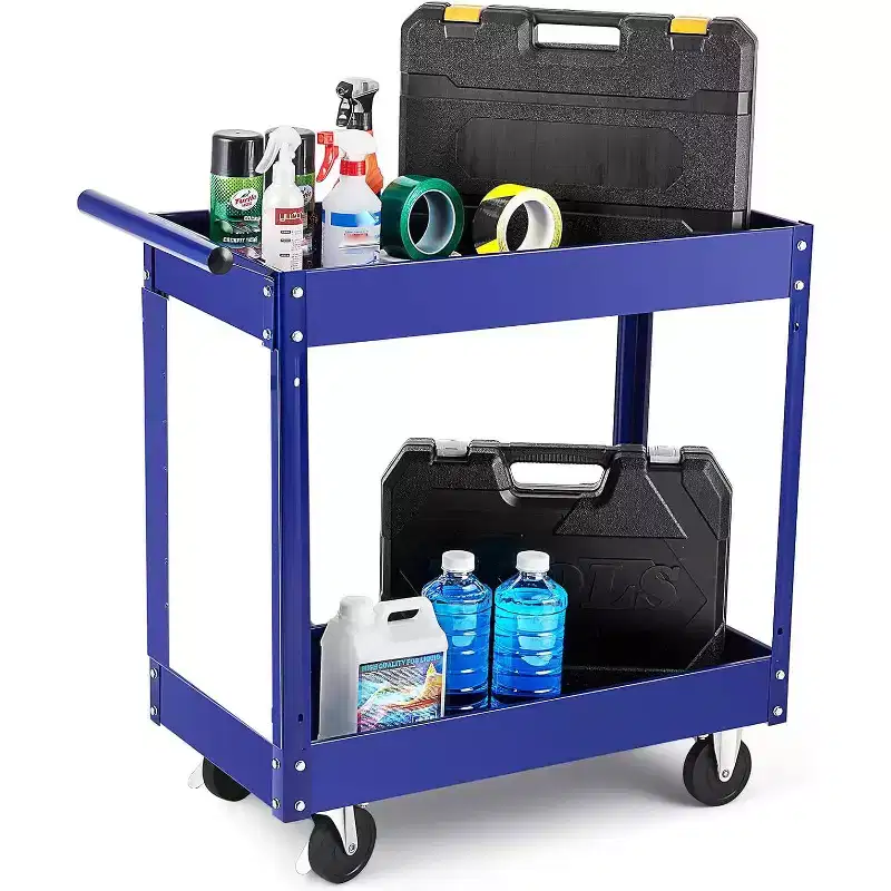 2 Tier Rolling Tool Cart 330 LBS, 2 Shelf Steel Utility Cart, Metal Utility Cart On Wheels for Garage, Workshop, Repair Shop