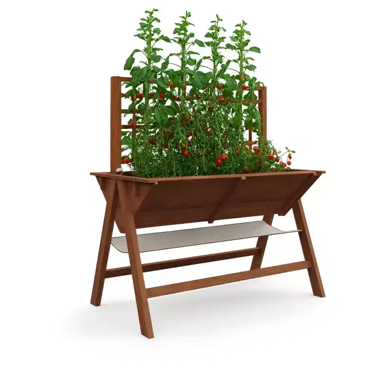 Raised Garden Bed with Trellis & Storage Shelf, Elevated Wooden Planter Box, for Outdoor Vegetables, Flowers