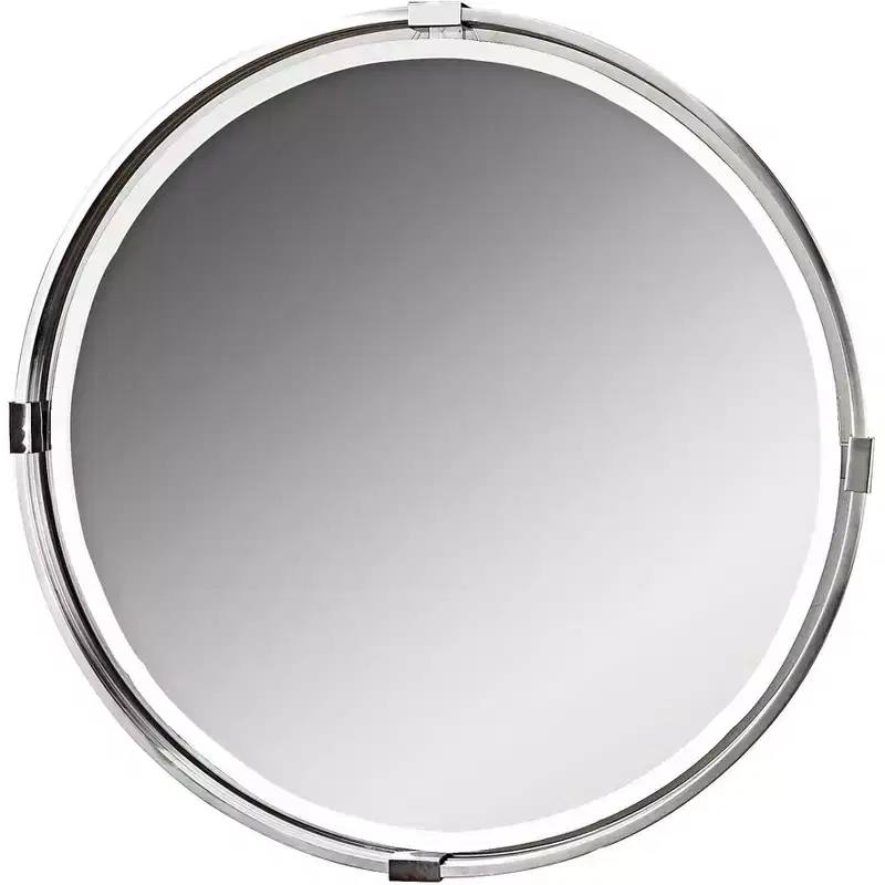 Uttermost Round Vanity Accent Wall Mirror Modern Beveled Brushed Nickel Metal Frame 29 1/2 Wide for Bathroom Bedroom Living Room