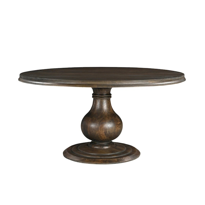 60-Inch Round Pedestal Dining Table &ndash; Beige, Solid Mango Wood, Carved Base, Molded Edge, Classic Style