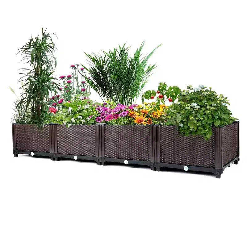 Large 63x16 Raised Garden Bed, Outdoor Self-Watering Elevated Planter Box with Drainage Plug, for Vegetables, Flowers, Herbs on Patio Deck Balcony