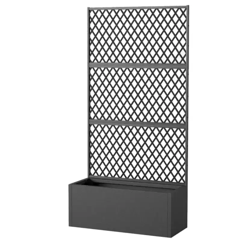 NAYSAYE Metal Raised Garden Bed Privacy Planter Box with Decorative Trellis for Plants Flowers Vegetables and Climbing Plants, Black,