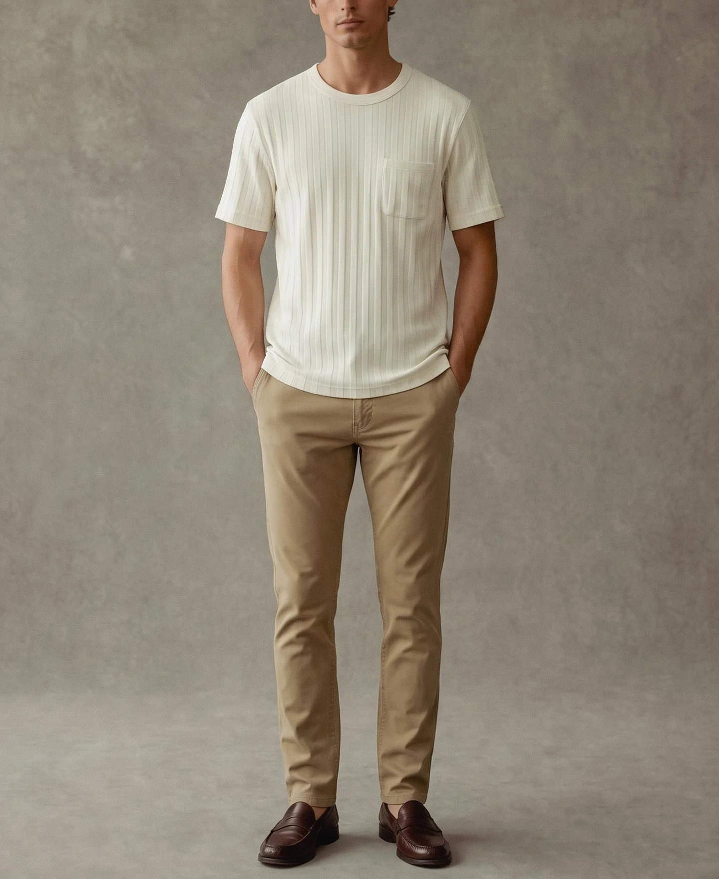 Heavyweight Ribbed Cotton Pocket T-Shirt - Oatmeal White