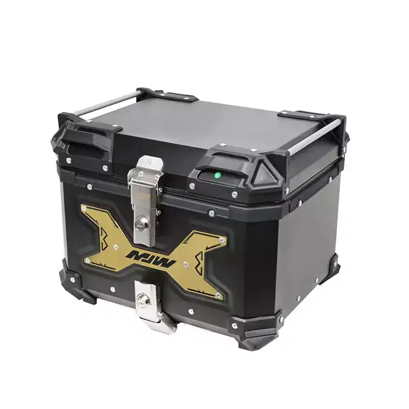 Motorcycle Top Case, 45L Aluminium Alloy Motorcycle Top Box, Luggage Storage Box for Storage Helmet, Motorbike Trunk with Lock & Baseplate-BSilver