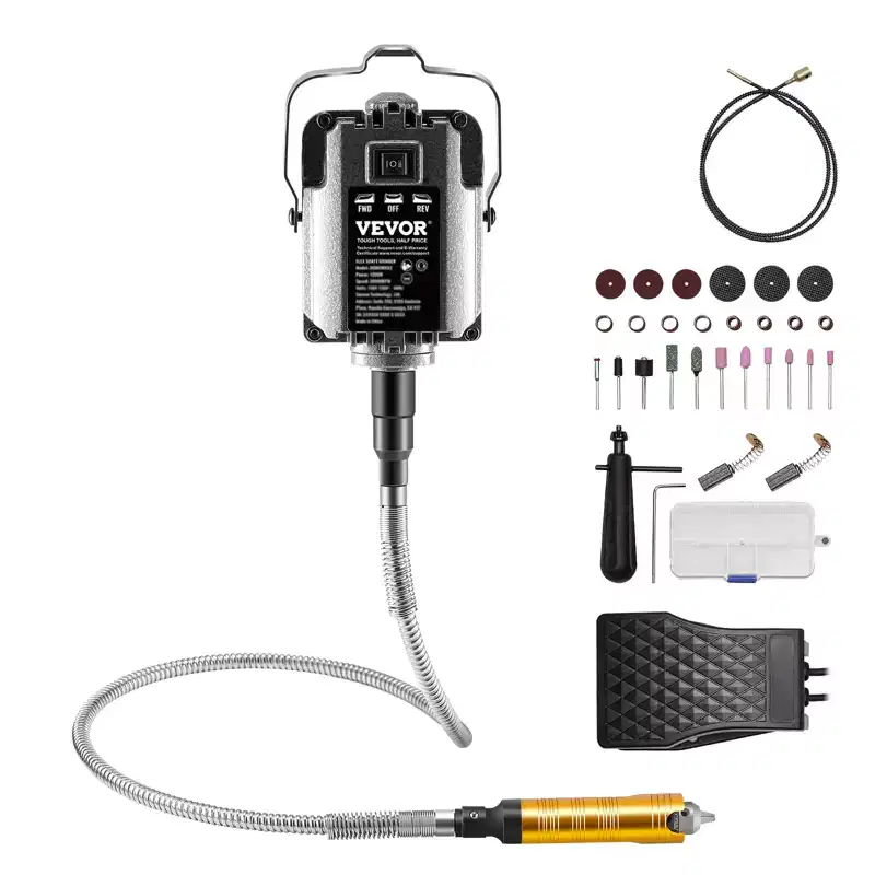 VEVOR Flex Shaft Grinder,1200W 30,000RPM Electric Flex Shaft Rotary Tool Carver,Multi-functional Hanging Grinding Machine with 31PCS Accessories,Gray