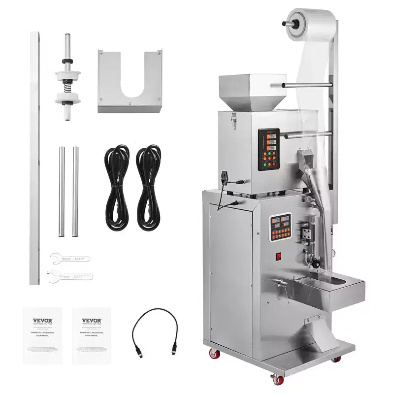 VEVOR Automatic Particle Packaging Machine, 0.002-0.22lbs/1-100g,Pouch Powder Sachet Weighting Filling Packing Machine, Powder Filler Machine ,Silver