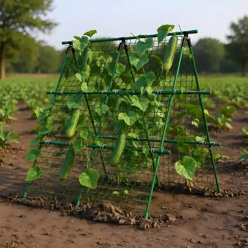 Cucumber Trellis, 4ft x 4ft Green Metal A-Frame Garden Trellis for Climbing Plants, Includes Netting, Fits Raised Beds
