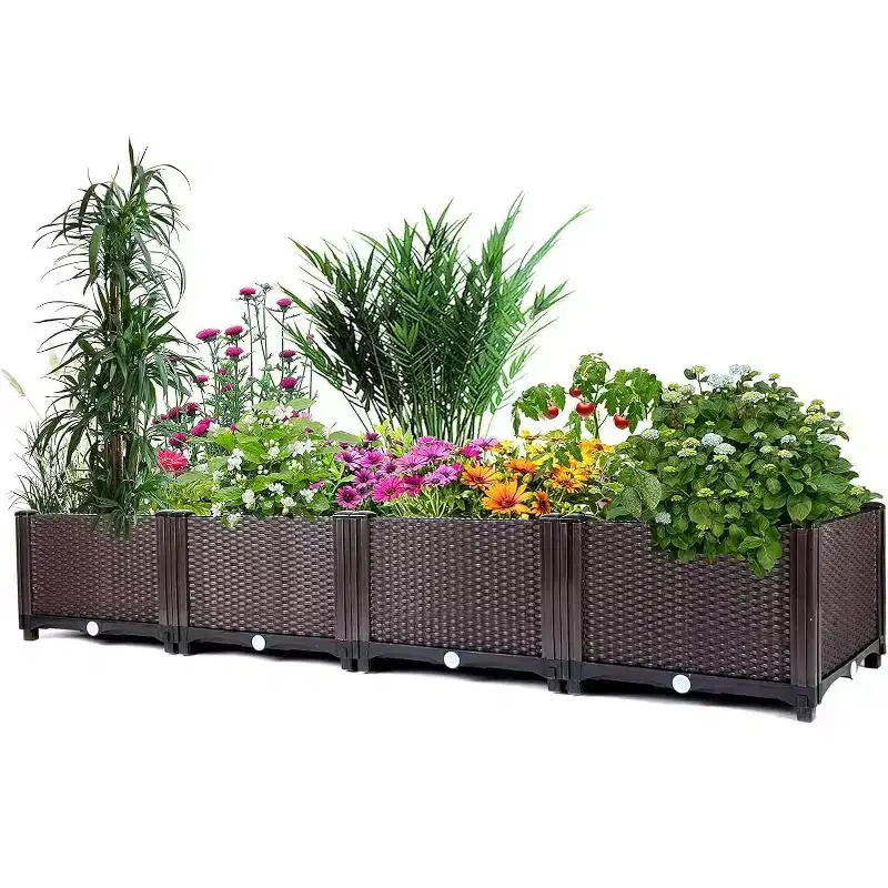 GustoWave Self-Watering Elevated Planter Box, Raised Garden Beds for Vegetables, Flowers, Herbs, Brown