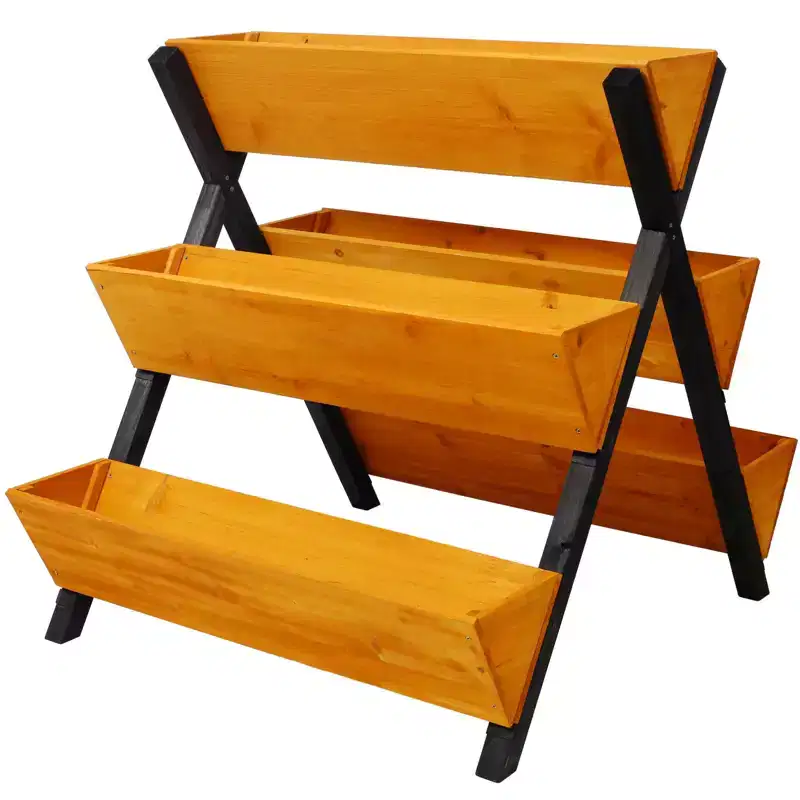 NAYSAYE 3 Tiers Wooden Vertical Raised Garden Bed with Legs, Planter Raised Beds Kit for Flowers, Vegetables, Brown, 29.5*34.6*32.6