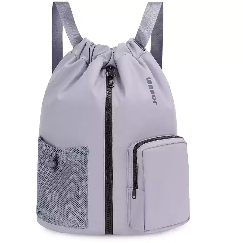 Narwey Drawstring Backpack Sports Gym Bag with Shoes Compartment(Grey)