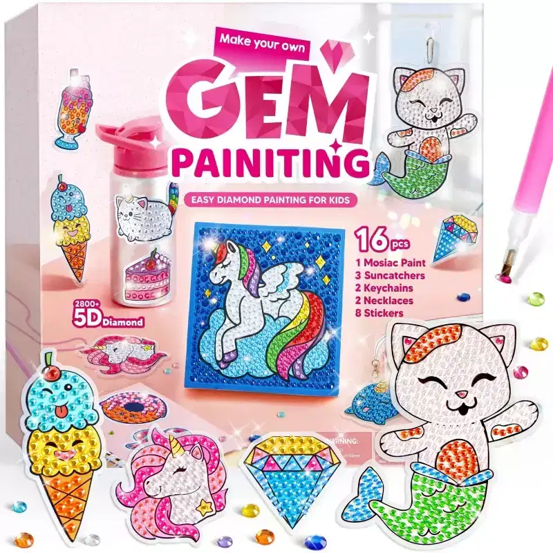 Joyfy 16 Projects Big Gem Art, 5D Gem Painting Activities Kits for Kids, Diamond Arts And Crafts, Ideal Christmas Birthday Gift for Girls 6-12