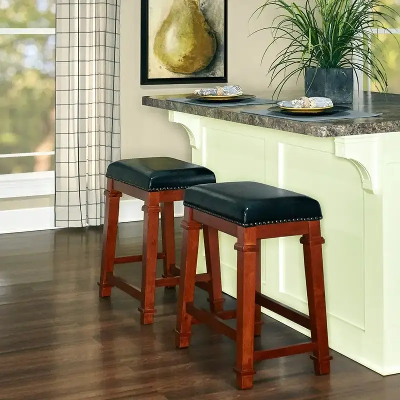 25" Backless Faux Leather Counter Stool, Swivel Seat Kitchen Island Bar Stool