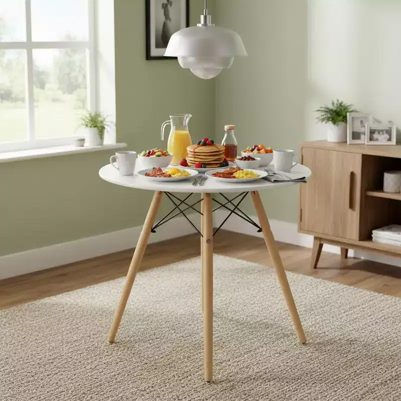 Round Dining Table 31.5 Inch for 2-4 Person, Stylish Circle Table with Wooden Legs for Home Kitchen, Caf&eacute;s, Leisure Rooms, White