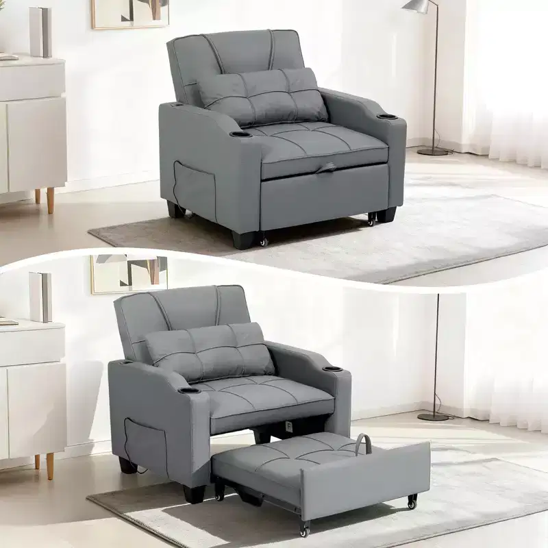 3-in-1 Convertible Sofa Bed - Pull-out sofa chair with adjustable backrest, cup holder, and side pockets - space-saving, suitable for living room