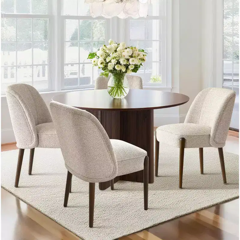 Modern Curved-Back Upholstered Dining Chairs Set of 4, Comfortable Dining Room Chairs with Solid Wood Legs for Kitchen or Eating Area-Panipeachy