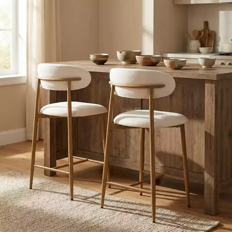 Counter Height Bar Stool with Upholstered Seat & Metal Legs, 26.3 Modern Kitchen Island Chair