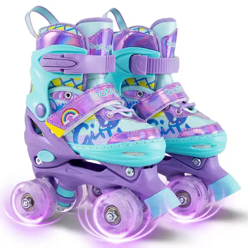 Babyjoy 4 Sizes Adjustable Quad Skates with Light-up Wheels&Safety Protection for Beginners 7C-9C/10C-13C/1-4