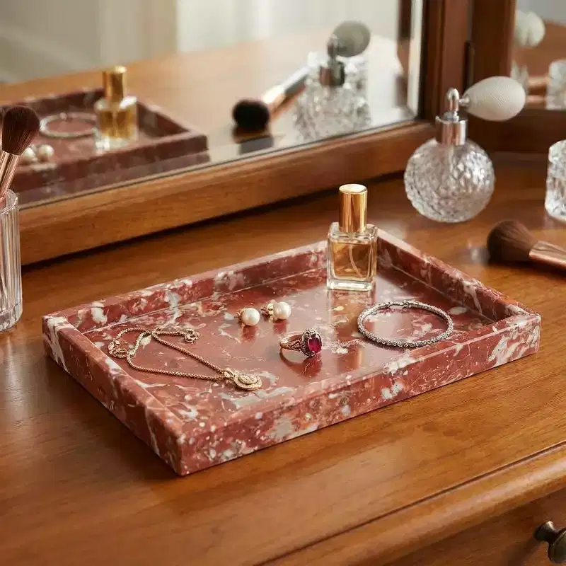 Natural Marble Jewelry Tray Organizer &ndash; Genuine Marble Stone Tray for Vanity, Bathroom & Home Decor