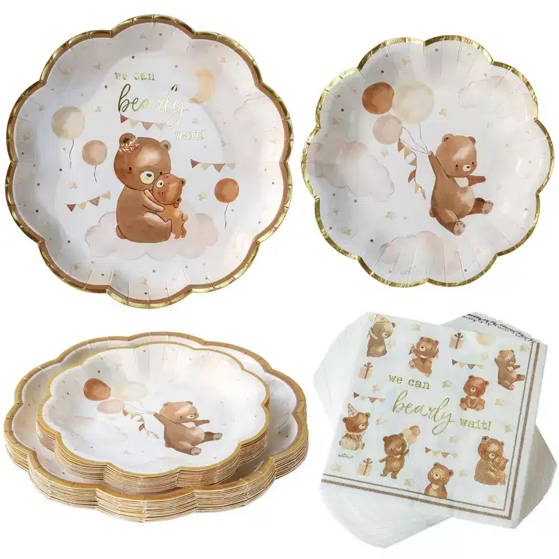 Kate Aspen We Can Bearily Wait 62 Piece Party Tableware Set Baby Shower Party Decorations Plates & Napkins