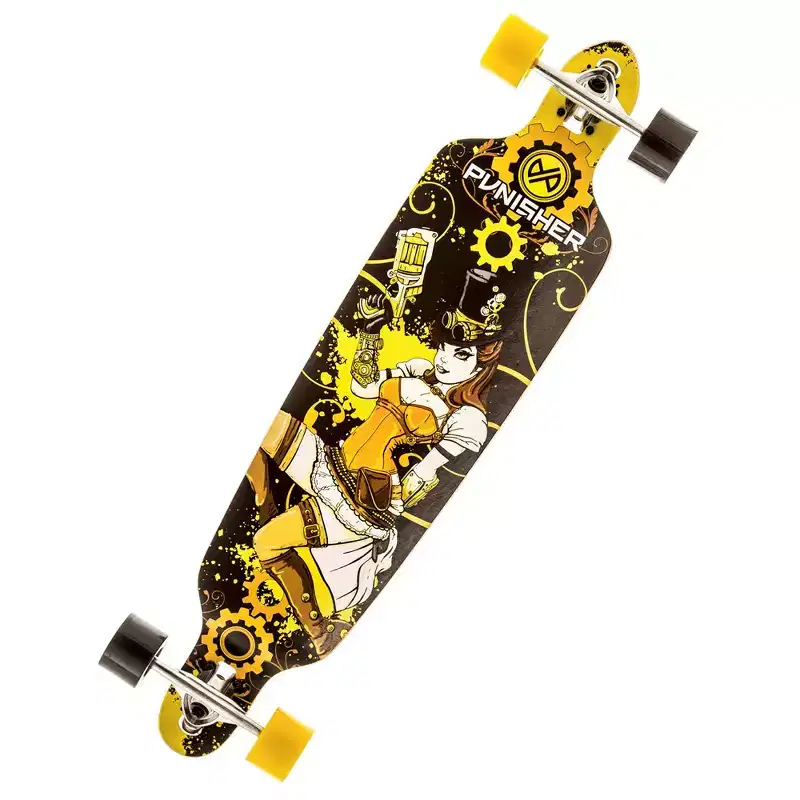 Punisher Skateboards Steampunk Drop-Through Canadian Maple Longboard Skateboard with Concave Deck, Yellow/Black, 40-Inch
