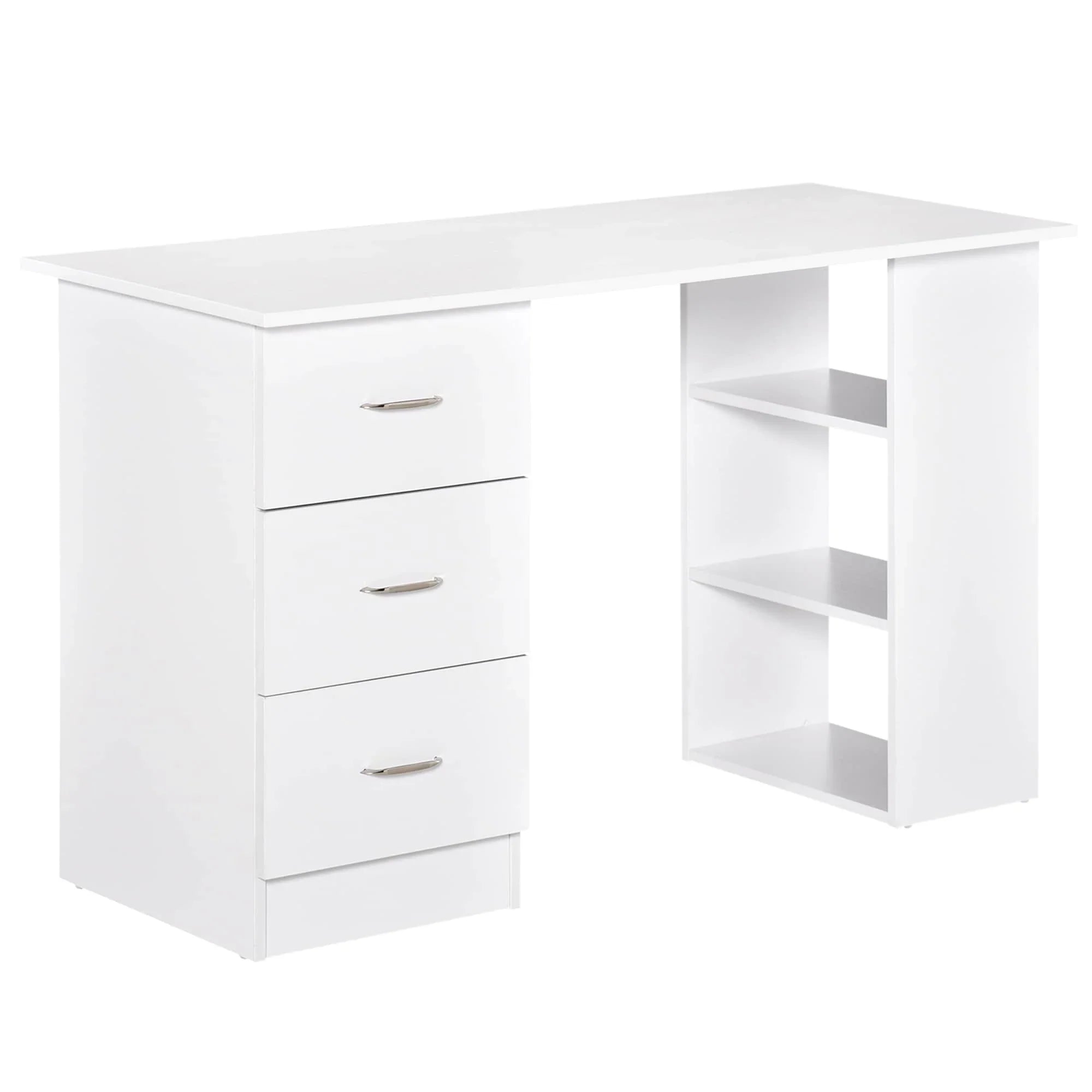 HOMCOM 47 Modern Home Office Computer Desk Bookcase Combo Writing Table Workstation with 3 Drawer and Storage Shelf - White