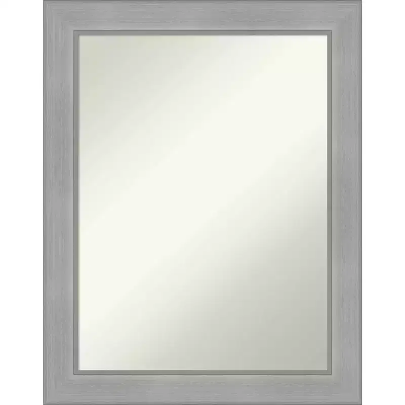 22 x 28 Non-Beveled Vista Brushed Nickel Bathroom Wall Mirror - Amanti Art: Rectangle, Polystyrene Frame, Includes Mounting Hardware