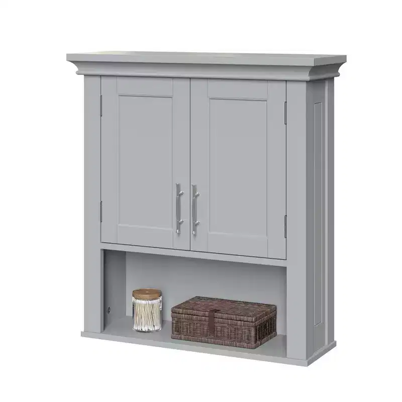 RiverRidge Somerset Two-Door Bathroom and Laundry Wall Mount Storage Medicine Cabinet with Open and Adjustable Shelf