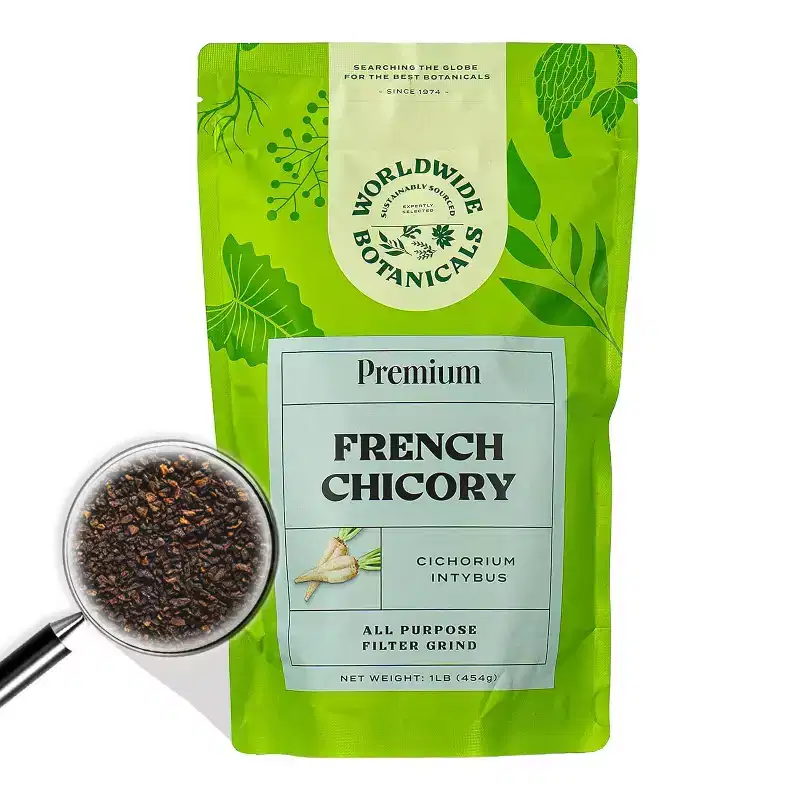 Worldwide Botanicals French Chicory Root, 1 Pound Ground, Brew Like Coffee, Blend Roasted Chicory Root With Coffee, 1 lb