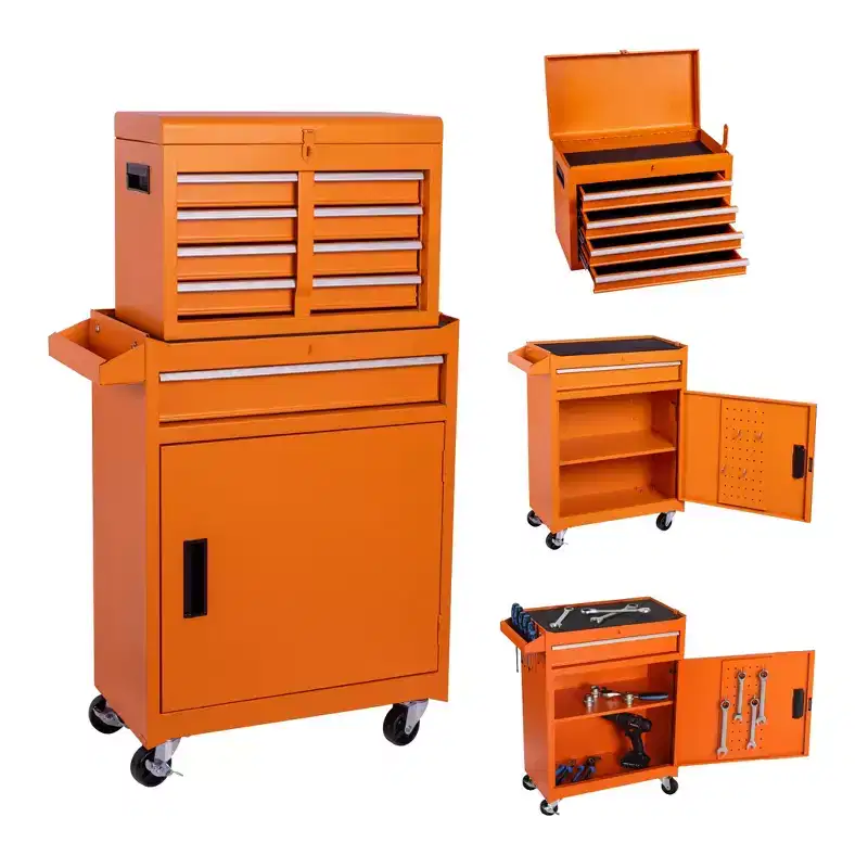 MAYEERTY Detachable 5-Drawer Rolling Tool Chest with Top Box & Lockable Wheels, Metal Tool Cart for Garage, Workshop, Orange