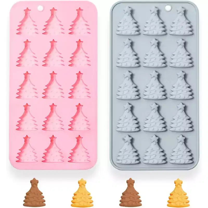 JDICTION 2 Pack Christmas Tree Silicone Molds, 15-Cavity Tray for Chocolate, Candy, Pudding, Jelly, Ice Cubes, Biscuits, Cake, DIY Crafts