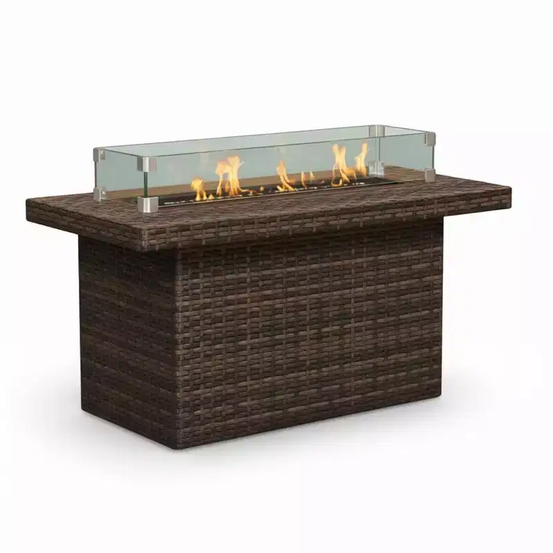 Covers&All 48 in L Rectangle Propane Fire Table, Aspen Wicker w / Windscreen & Glass