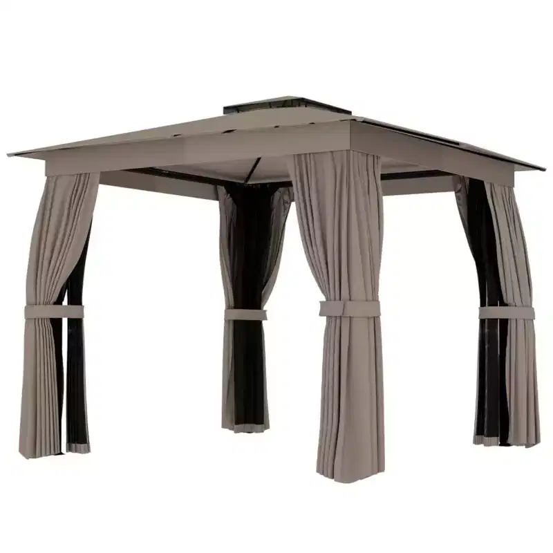 NAYSAYE Wooden Gazebo with Double-Tier Roof Ventilation Netting Curtains for Privacy Comfort and Outdoor Relaxation, Gray, 118.1*118.1*107.1