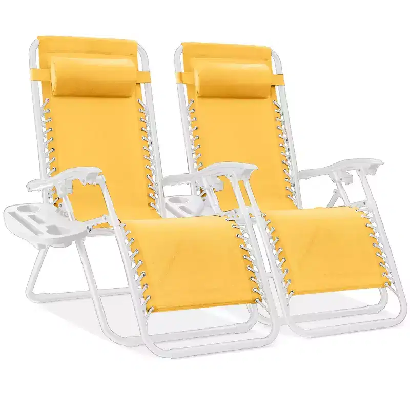 Best Choice Products Set of 2 Zero Gravity Lounge Chair Recliners for Patio, Pool w/ Cup Holder Tray - Marigold/White