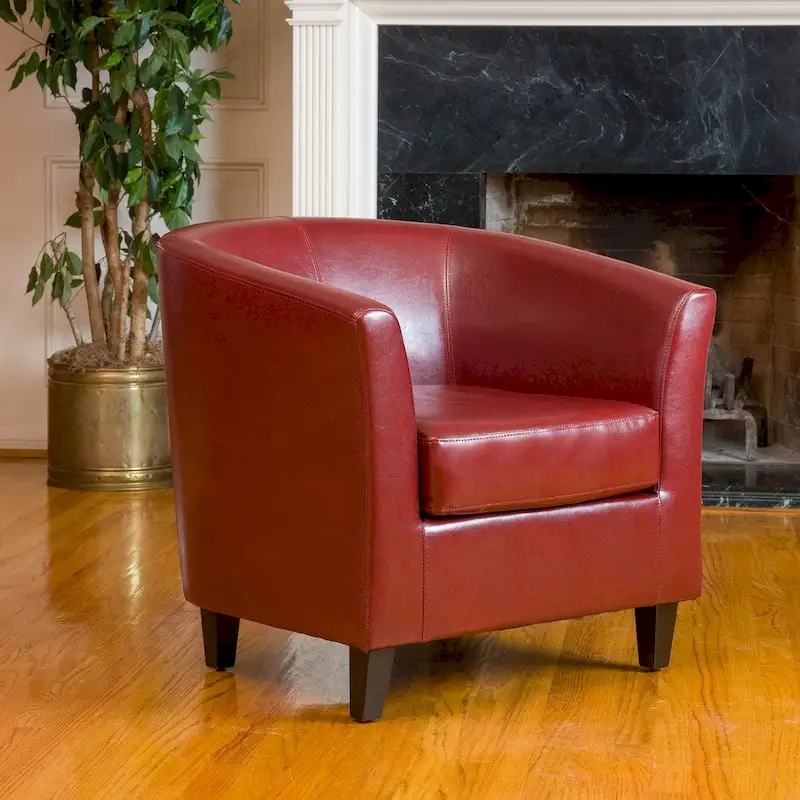 Oxblood Red Bonded Leather Tub Club Chair &ndash; Retro Accent Seating