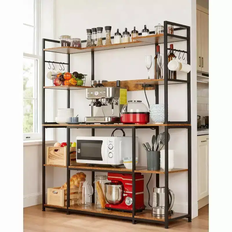 COZONY Kitchen Bakers Rack with Power Outlet, 4-Tier Microwave Stand & Coffee Bar Table