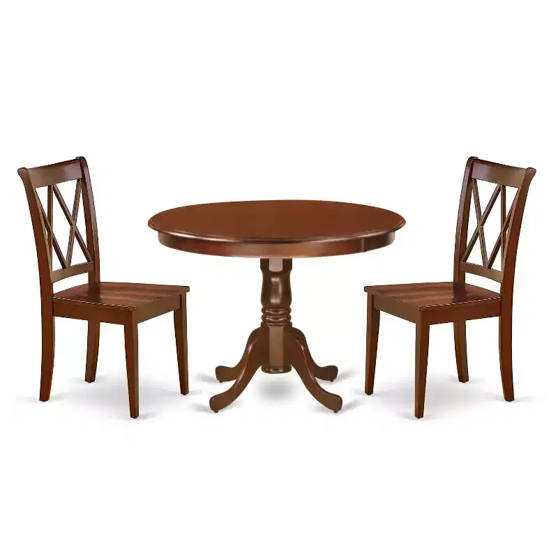 Antique Round Dining Set - 42 Inch Table with 2 Double X Back Chairs - Home Decor