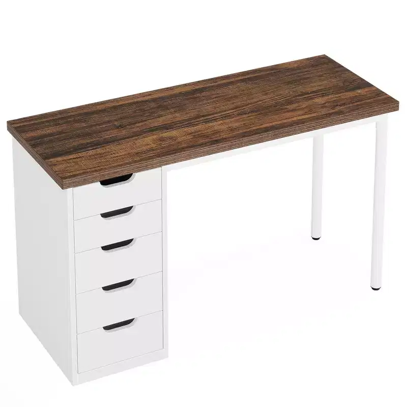 Lantine Computer Desk with 5 Drawers, 47 inches Modern Simple Home Office Desk Study Writing Table for Small Spaces