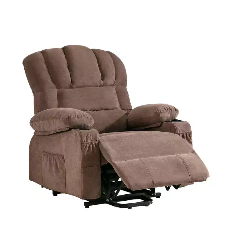 HomeRoots 39 Brown Faux Leather Heated Massage Lift Assist Recliner With USB
