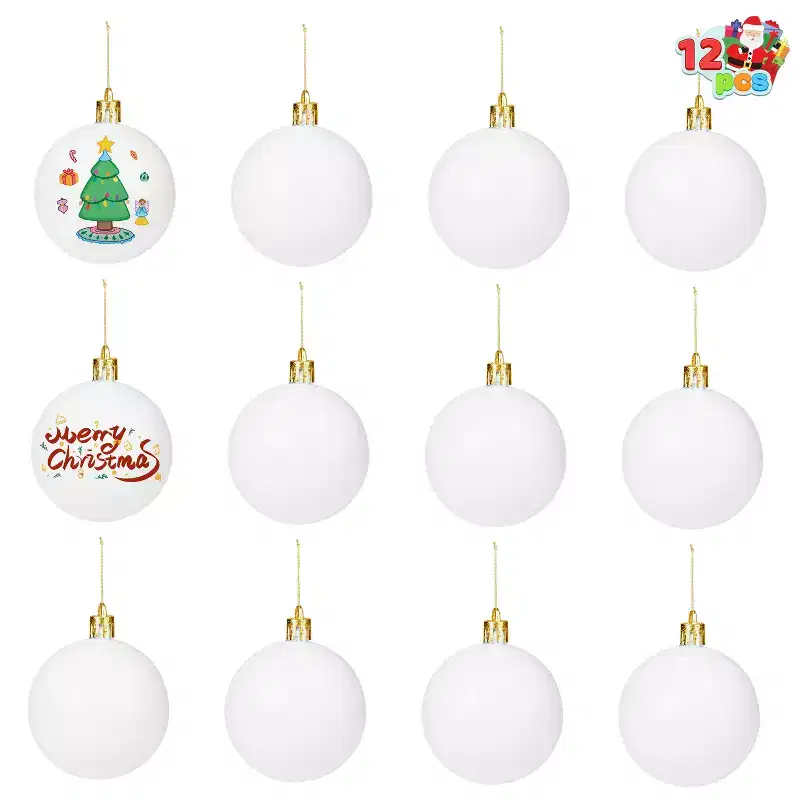 Joyfy Christmas Ornaments, DIY Art & Craft Christmas Tree Decorations Indoor, 12/24ct Blank White Hanging Balls for Xmas Party Favors Supplies