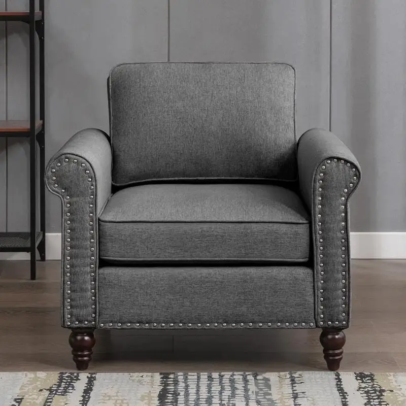 Modern Linen Sectional Single Sofa with Solid Wood Frame & Pocket Coils