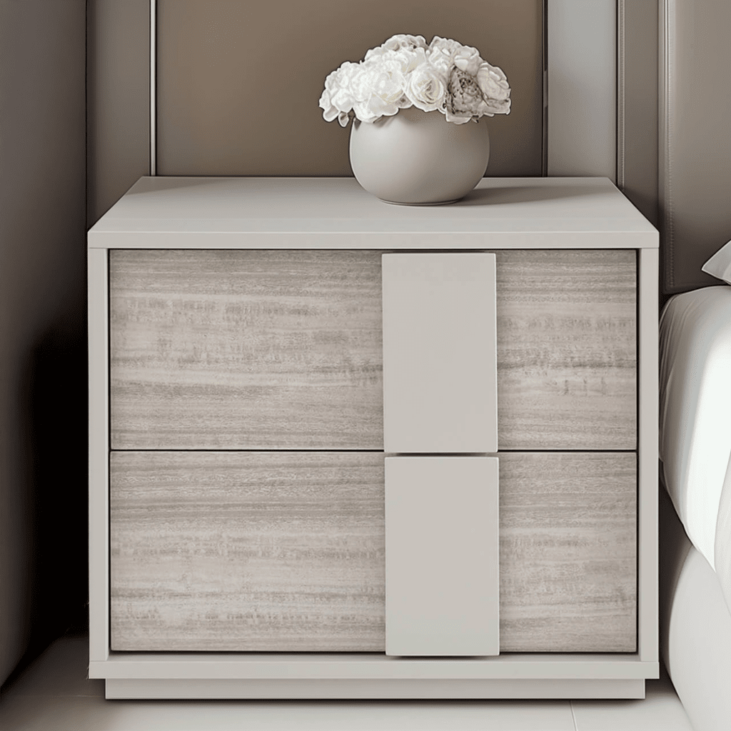 Greige 2 Drawer Bedside Table