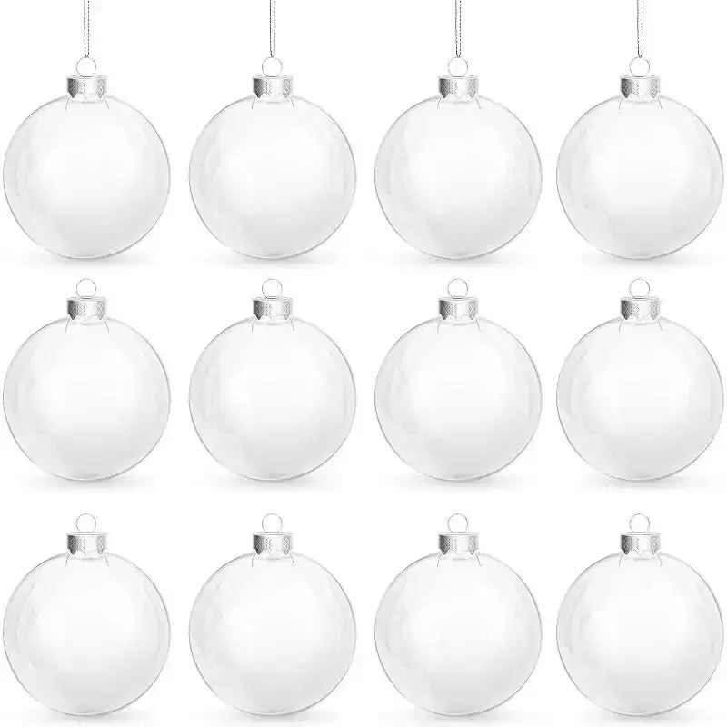 4E's Novelty 12 Pack Clear Christmas Ornaments Balls - 3.15 Empty Ornaments to Fill for DIY Crafts - Easy to Paint & Decorate Christmas Ornaments