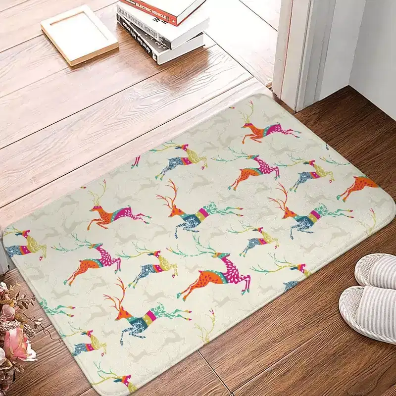 Lomsoe 1pc Deer Print Doormat Indoor Front Door Mats Non-Slip Entryway Floor Mats Porch Outdoor Welcome Mat Bathroom Carpet Decor.