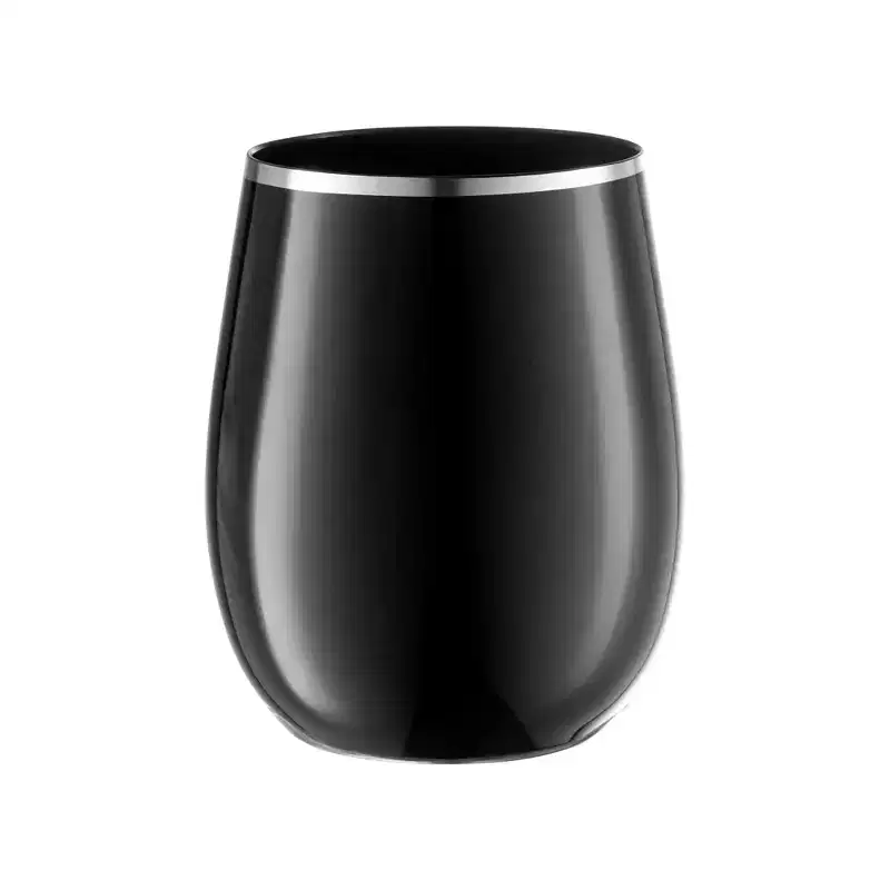 Smarty Had A Party 12 oz. Black w/ Silver Stemless Plastic Wine Glasses - 32 pcs