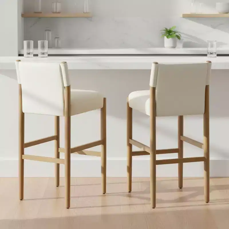 Modern 28.5" Solid Wood Bar Stools with Upholstered Seats, White