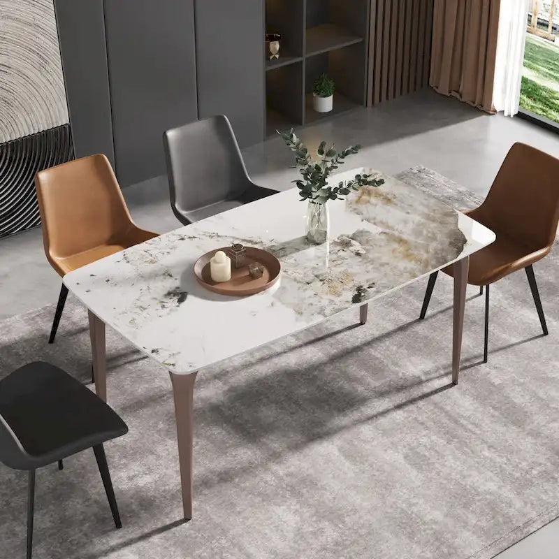 White & Black / Purple / Gold Sintered Stone Top Dining Table with Metal Legs for 4&ndash;6 Person