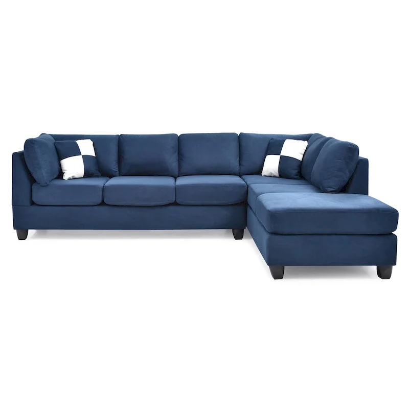 111 in. Suede 4-Seater Sectional Sofa with 2-Throw Pillow - 111L x 78W x 34H